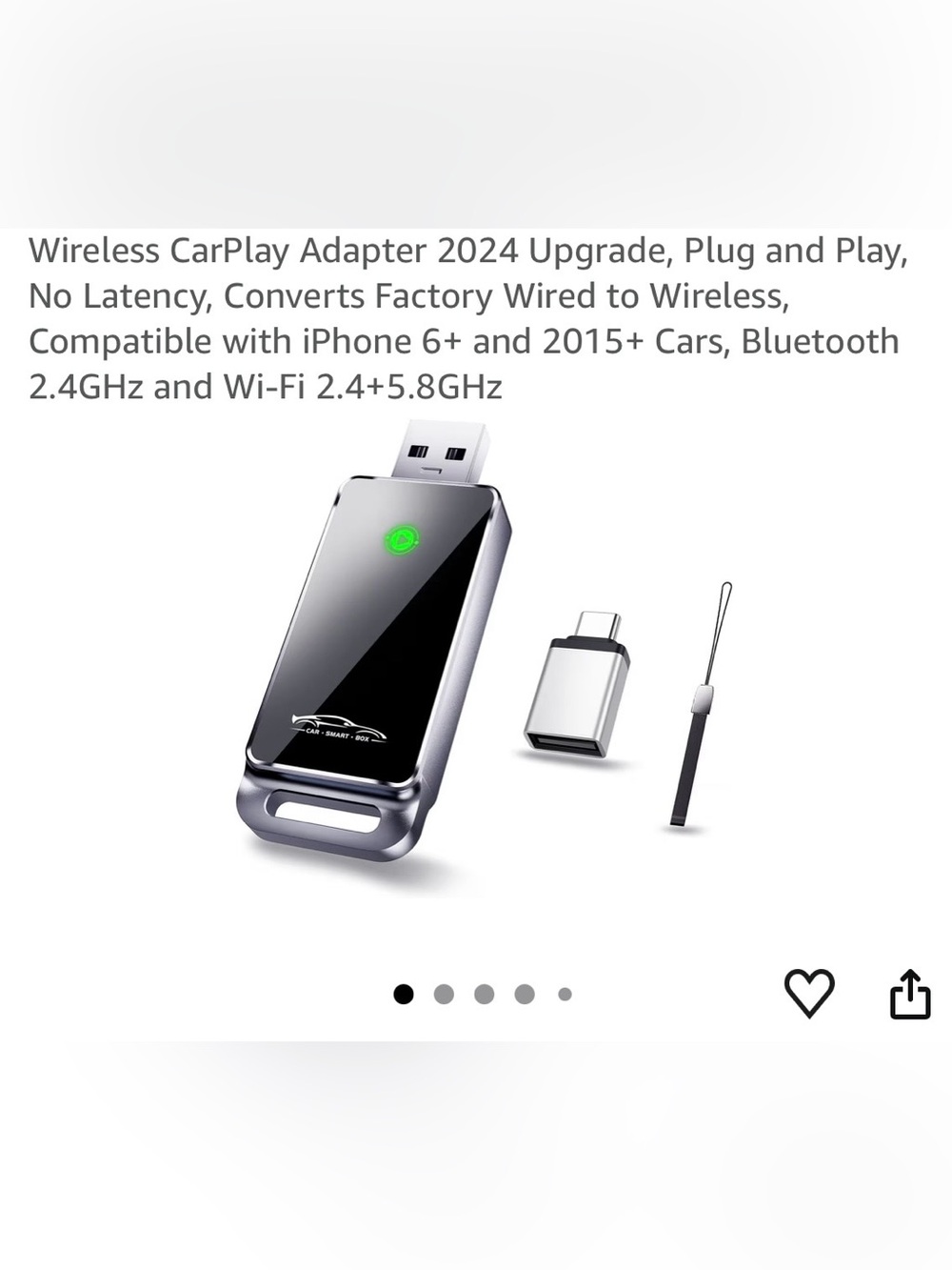 Wireless CarPlay Adapter - Silver/Black New in a box